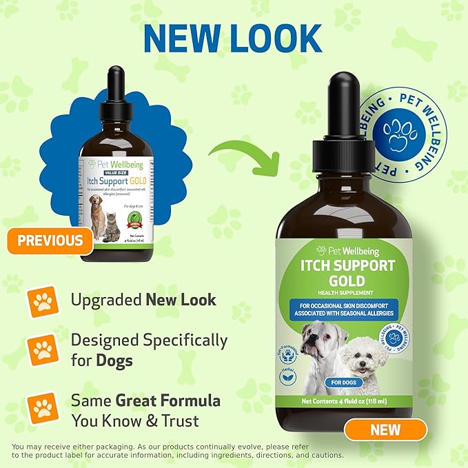 Pet Wellbeing Itch Support Gold for Dogs - Occasional Itching, Scratching, and Hot Spots, Environmental and Seasonal Allergies, Dong Quai - Veterinarian-Formulated Herbal Supplement (4 fl oz (118 ml))