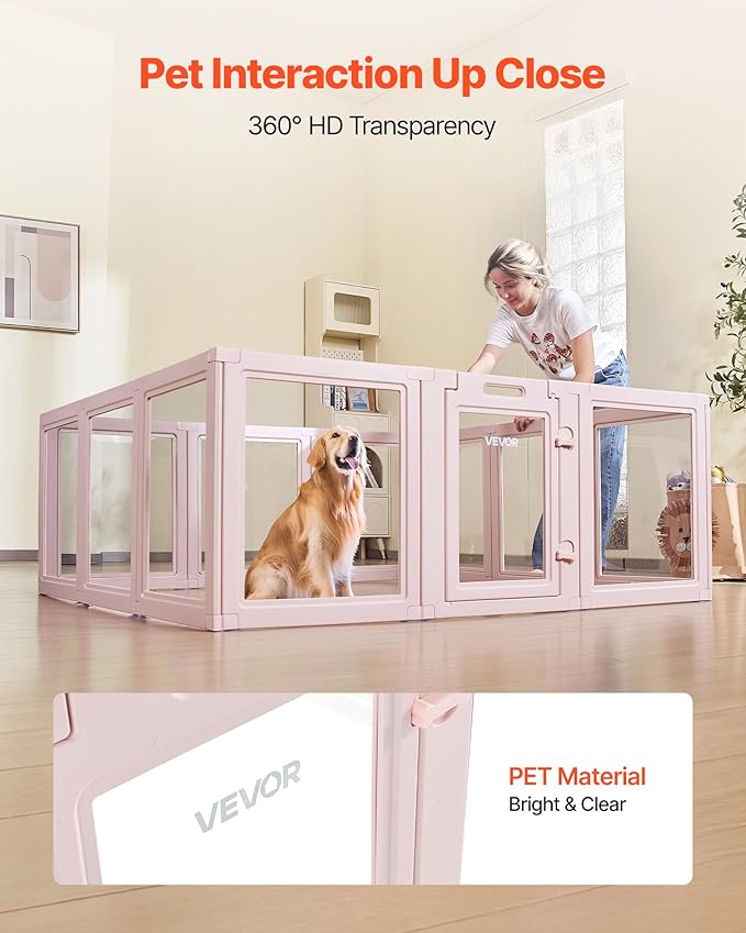 VEVOR Clear Acrylic Dog Playpen Indoor, 60x59x23 in Transparent Plastic Dog Playpen for X-Large Sized Dogs, Easy Assemble Waterproof Puppy Playpen, Easy to Clean,Durable Indoor Pet Dogs Cats Fence Kit