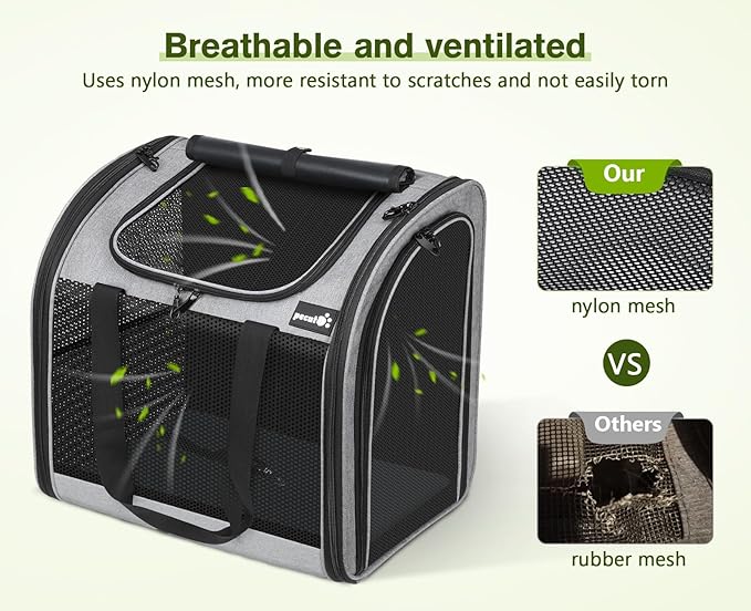 Pecute Cat Backpack with Widened Interior Space, Upgraded Dog Backpack Carrier with Various Ways to Carry, Pet Backpack with Breathable Mesh, Pet Travel Carrier with Soft Padded, Reinforced Support