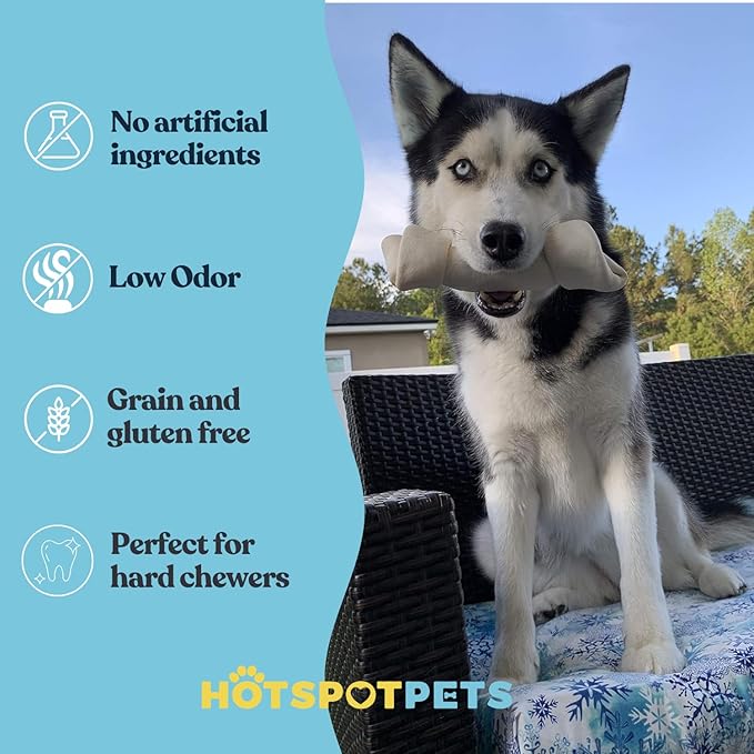 hotspot pets 8-9 Inch Large Rawhide Dog Chew Bones - (20 Pack) Made from Grass Fed Cows - Great for Dental & Oral Care for Aggressive Chewers Large Dogs