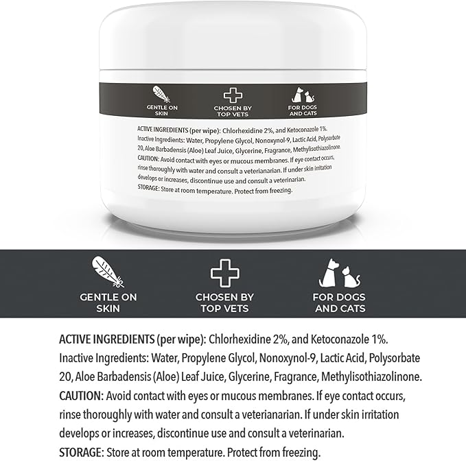 Smiling Paws Pets - Antibacterial & Antifungal Wipes for Dogs & Cats (with Chlorhexidine & Ketoconazole)