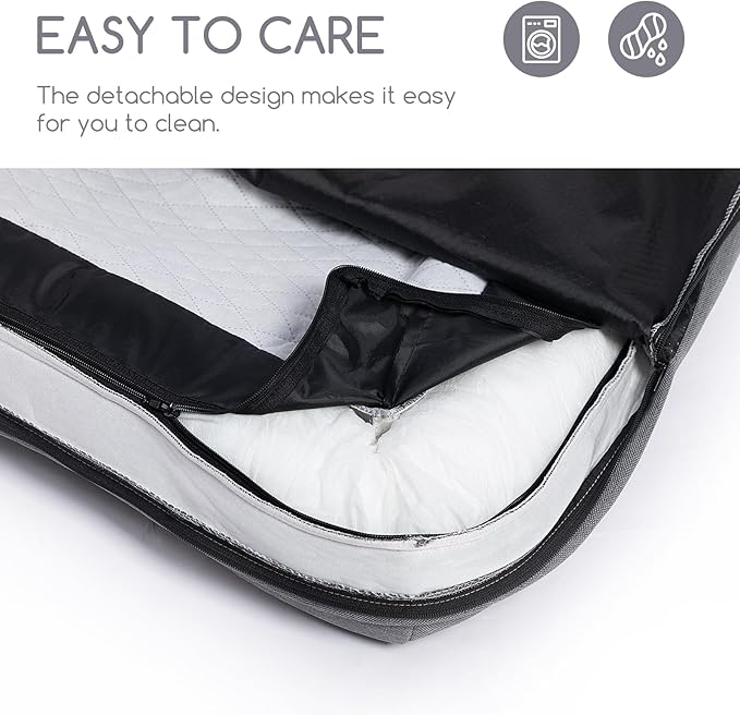 Hollypet Orthopedic Dog Bed for Medium Dogs, Supportive Foam Pet Couch with Removable Washable Cover and Non-Slip Bottom, Waterproof Lining Dog Sofa Bed, Gray, M (28 * 22.5 * 7.5)