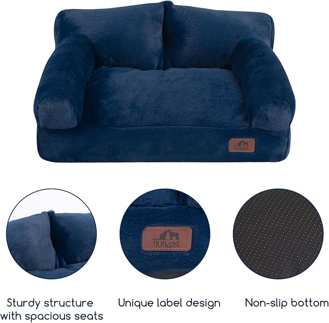 Hollypet Fluffy Plush Pet Cat Couch Sofa Soft Calming Pet Dog Sofa Beds for Medium Small Cats and Dogs, Cobalt Blue
