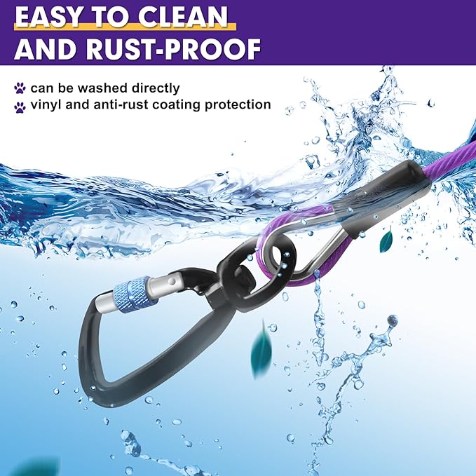 Snagle Paw Dog Leads for Yard 100FT-1000LBS Break Strength,Heavy Duty Tie Out Cable for Dogs with Swivel Lockable Hook & Spring,Chew Proof Dog Chain for Outside,Dog Run Cable for Medium Large Dogs
