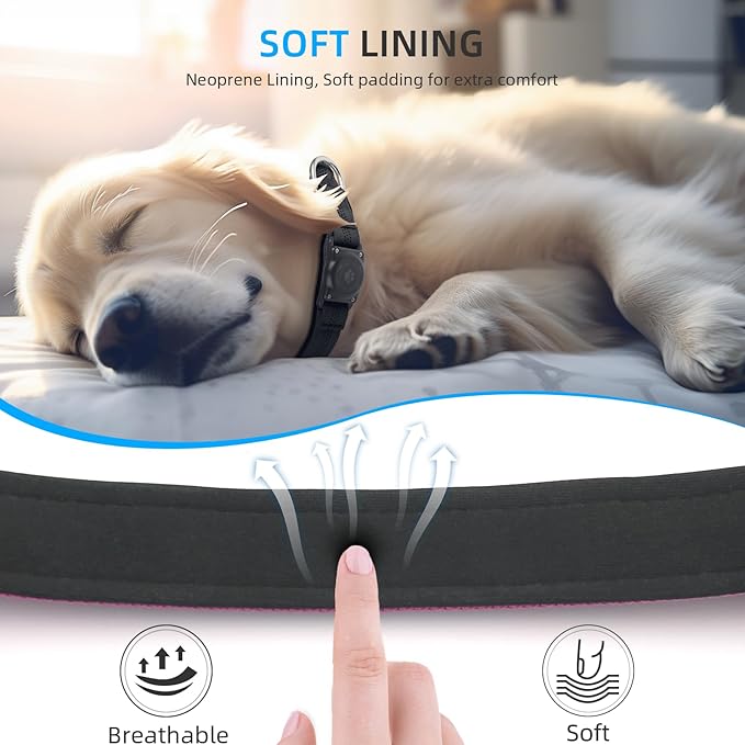 Upgraded AirTag Dog Collar, IP68 Waterproof Air Tag Dog Collar Holder, Reflective, Ultra-Durable, Comfortable Padded, Heavy Duty Dog Collars for Small Medium Large Dogs (L (14.8"-20.3"), Pink)