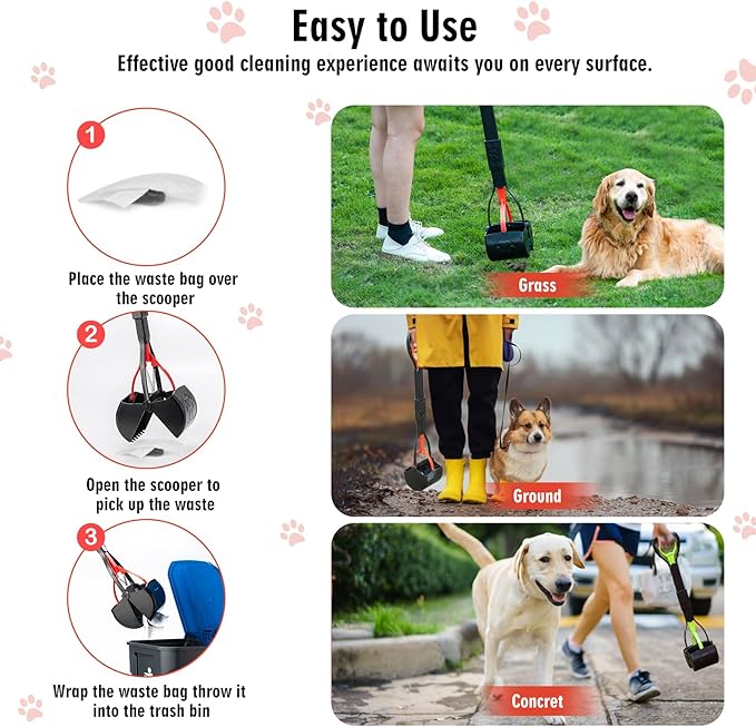 TIMINGILA Pooper Scooper 2 Pack, 28" Long Handle No Touch Dog Pooper Scooper for Large Medium Small Dogs, Durable Spring & Lightweight, Waste Pickup Tool for Dogs in Lawns/Grass/Dirt/Gravel
