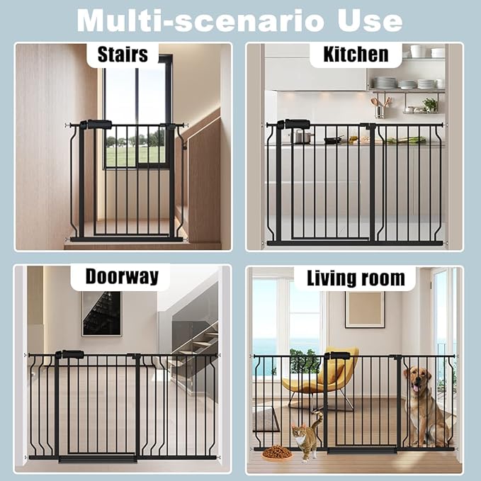 Extra Wide Black Baby Gate 38.5-43.5 Inch Walk Through Pressure Mounted Safety Gate No Drill Tension Metal Gate for Dog Cat and Infant Toddler