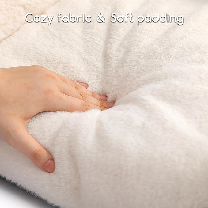 Hollypet Fluffy Plush Dog Cat Pet Couch Soft Calming Sofa Bed for Medium Small Cats and Dogs, Beige