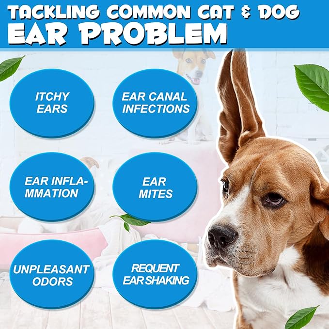 Ear Infection Treatment Drops for Dogs and Cats, Pets Ear Cleaning Solution Drops with 1% Hydrocortisone Soothing Dog Yeast Infection, Itchy Ear Relief, Pet Ear Care Supplies for Dogs & Cats - 2 fl oz