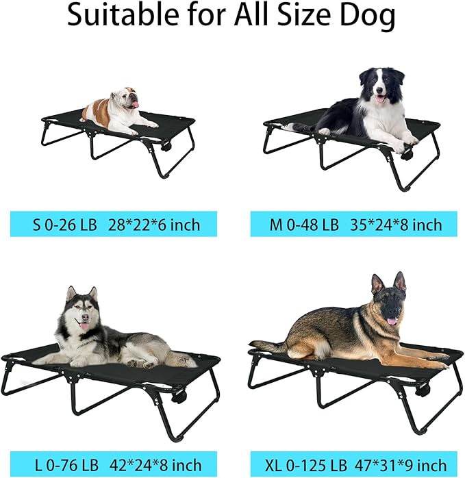 Elevated Raised Small Meduim Dog Bed Cots,Cooling Foldable No Assembly Need Pet Hammock Bed with Breathable Mesh, Indoor Outdoor Dog Pet Bed for Small Meduim Dogs, Chew Proof, Black