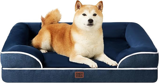 EHEYCIGA Orthopedic Dog Beds for Large Dogs, Waterproof Memory Foam Large Pet Bed with Sides, Non-Slip Bottom and Egg-Crate Foam Dog Couch Bed with Washable Removable Cover, Navy