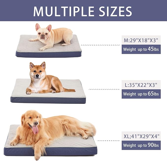 Orthopedic Memory Foam Dog Bed,Cooling Dog Beds for Large Dogs,Washable Pet Beds for Crate with Plush Cover, Waterproof Lining, L(35inch)