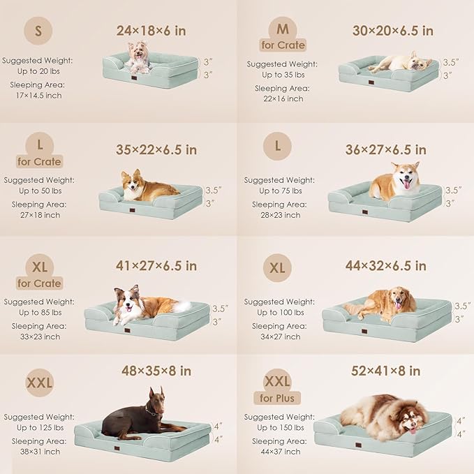 EHEYCIGA Orthopedic XL Dog Beds, Waterproof Memory Foam Dog Bed for Extra Large Dogs, Non-Slip Bottom and Egg-Crate Foam Big Pet Couch Bed with Washable Removable Cover, Sage Green