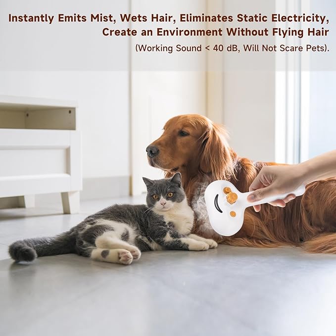 Pet Steam Brush for Dog & Cat–3-in-1 Spray Hair Removal Comb–Steam Brush for Shedding & Grooming–Water Brushes for Long & Short Haired Pets–Spritz Defur Comb–Includes Waterless Shampoo & Ear Wipes