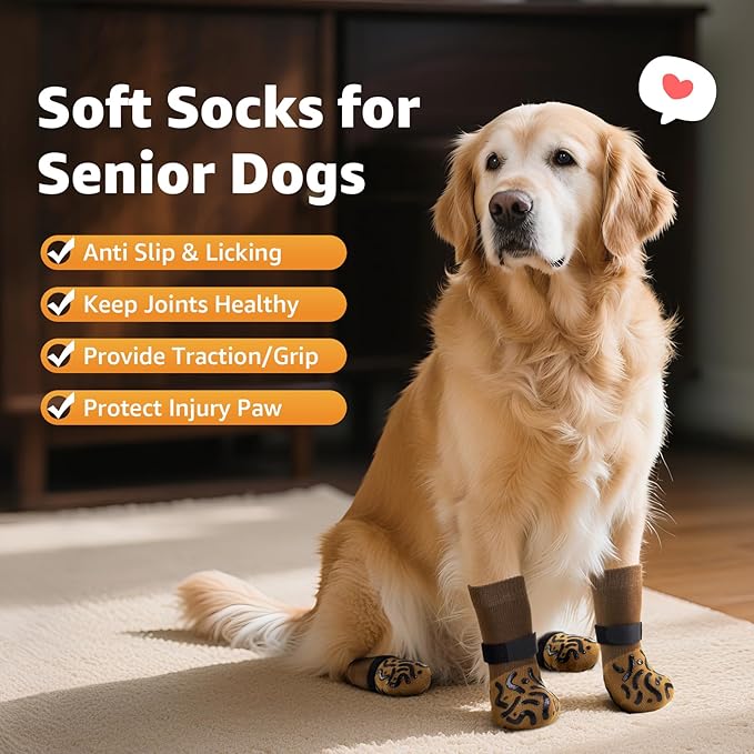Double Sides Non-Slip Dog Socks to Prevent Licking Paws - Strong Traction for Paw Protector, Senior Dogs, Hardwood Floors, Dog Booties with Grippers - Size Large