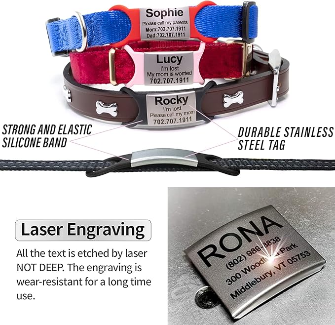 Personalized Custom Dog & Cat IDs - No Noise, Slide On, Engraved Dog Name Tags for Small, Medium, Large Pets