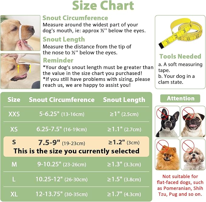 Mayerzon Dog Muzzle with Hook and Loop for Large Medium Small Dogs, Patented Soft Mesh Beagle Labrador Puppy Muzzles for Biting Chewing Grooming, Breathable, Adjustable, Allows Panting (Black, S)