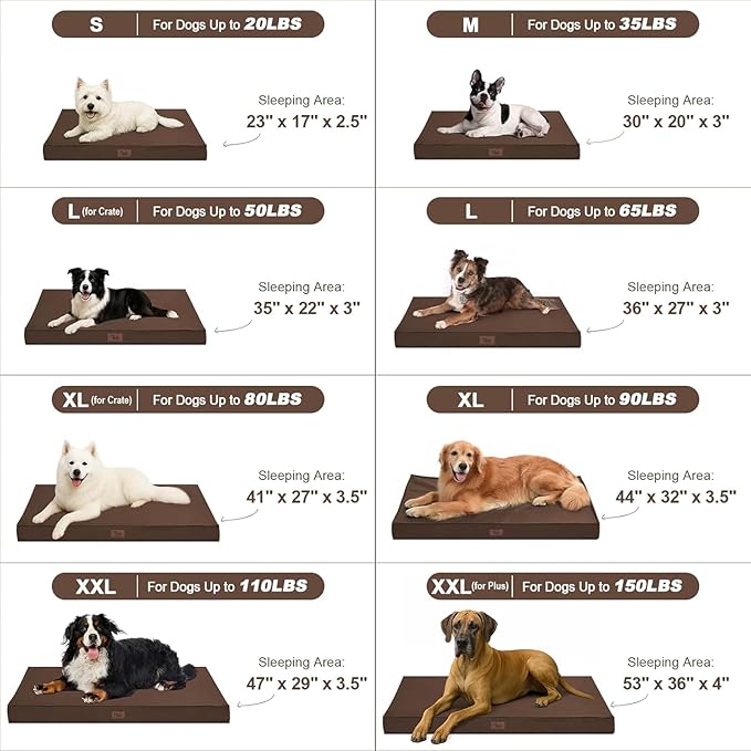 Outdoor Dog Bed for Small Dogs, Waterproof Dog Crate Bed for Small Dogs, Orthopedic Egg Crate Foam Puppy Beds with Washable and Removable Oxford Cover, Brown