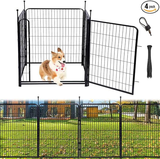 Tall Garden Fence and Borders,Wide Gate Low Threshold Fence Panels, 40in(H) 4 Panels Total 8.9 Ft(L) Animal Barrier Fence, Heavy Metal Dog Fence Outdoor for Yard