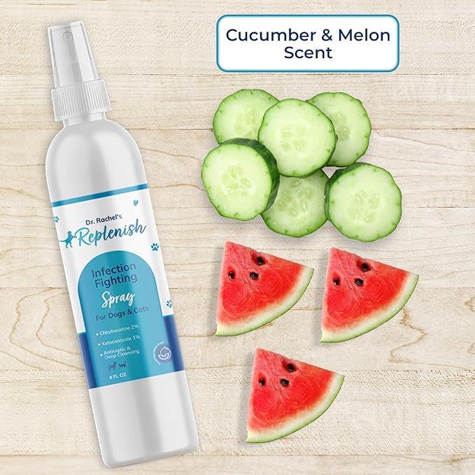 Replenish Antiseptic Spray for Dogs – Medicated Anti Itch Spray for Pets – Chlorhexidine & Ketoconazole Pet Spray – Dog Itching Skin Relief - Antiseptic Spray for Cats Skin Allergy – 8 oz