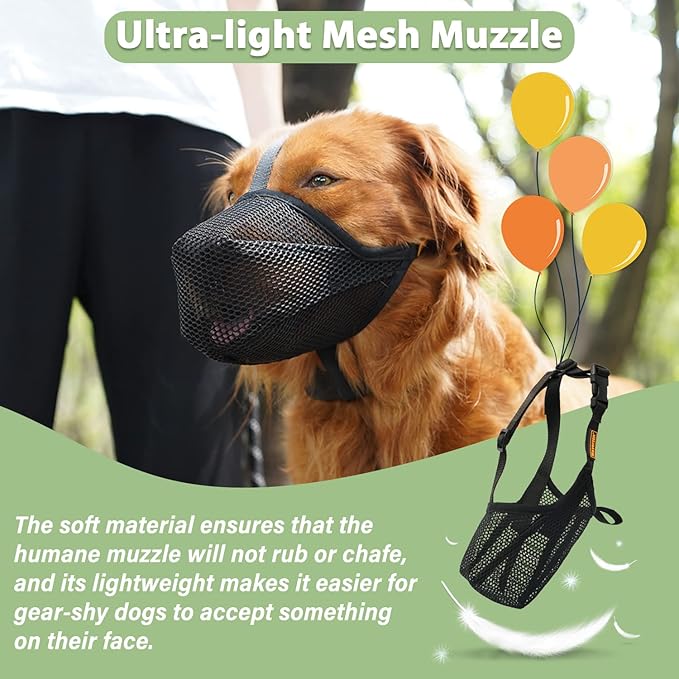 Mayerzon Dog Muzzle, Patented Soft Mesh Muzzle for Small Medium Large Dogs for Scavenging Biting Licking and Chewing, Allows to Pant and Drink (M, Black)
