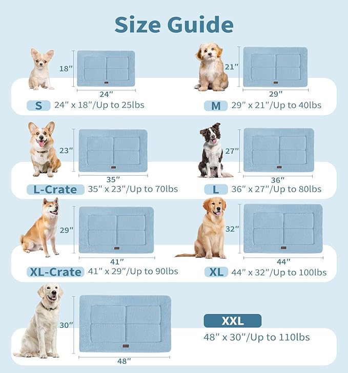 Made4Pets Dog Crate Pad Bed for Medium Dogs, Washable & Reversible, Anti-Slip Kennel Mat for Cozy Sleeping, Soft Fluffy Dog Bed for Indoor & Outdoor Use, 29"x21", Blue