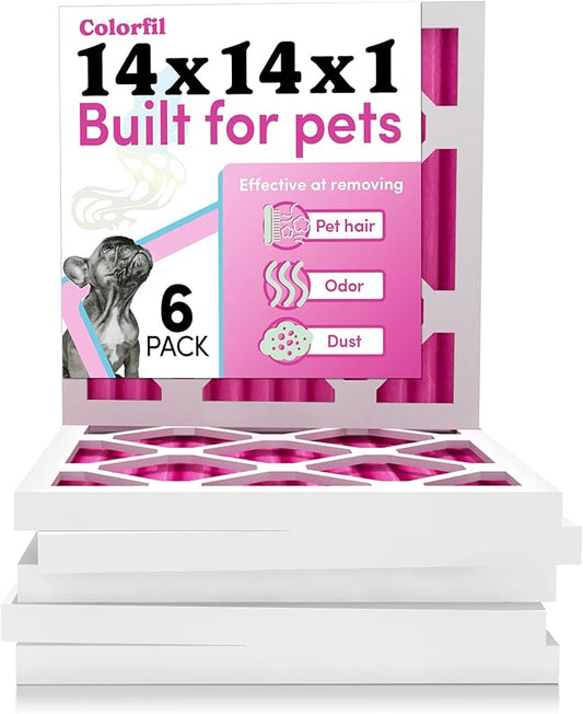 Colorfil 14x14x1 Air Filter (6-Pack) | Made in the USA | Color Changing | Remove Cat and Dog Odor | MERV 8 for Pet Hair Dander and Dust | 13.75"x13.75"x0.75" Exact Size
