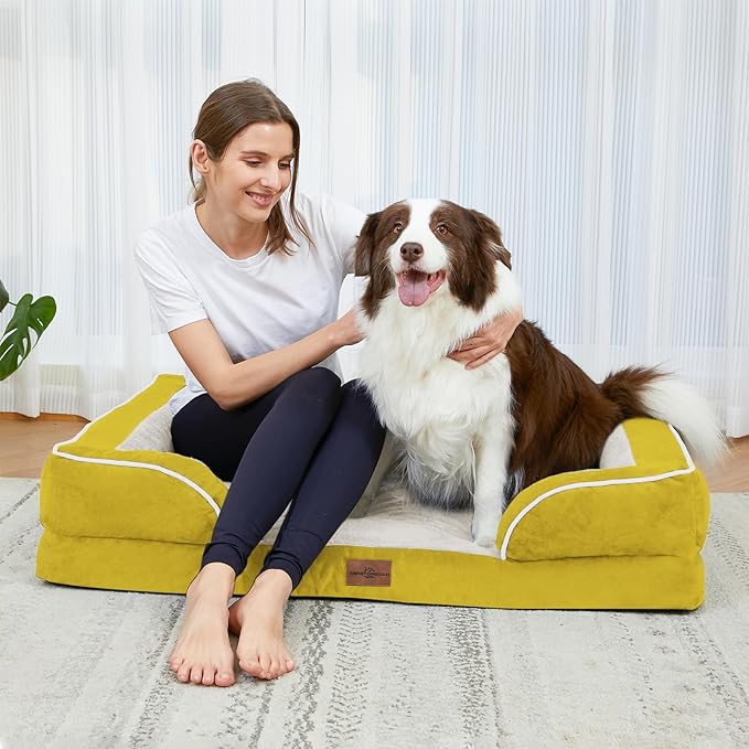 Comfort Expression Large Dog Beds Waterproof Orthopedic Foam Dog Sofa Beds Comfy Pet Bed with Washable Removable Cover & Non-Slip Bottom(Large,Spicy Mustard)
