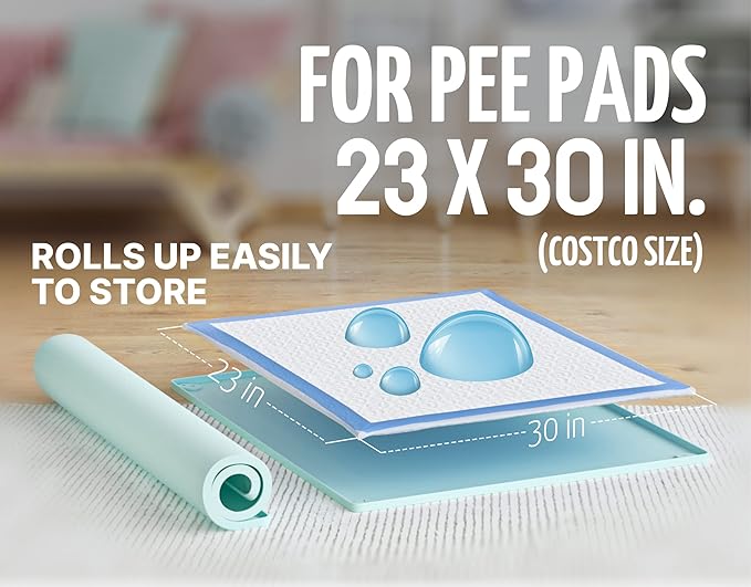 TidyFriend Dog Pee Pad Holder Tray Fits for 30” x 23” Pee Pads with Corner Lock Holes, Raised Edges, Non-Spill, Easy to Clean Silicone Dog Potty Tray Holder, For Indoor Floor Protection (Turquoise)