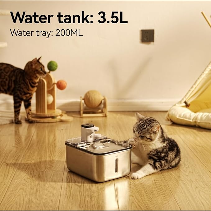 Stainless Steel Cat Water Fountain Wireless for Cats Indoor, 3.6L/123oz Automatic Metal Dog Water Dispenser,Cordless Battery Operated Pet Drinking Fountain,Rechargeable Waterer with Motion Sensor