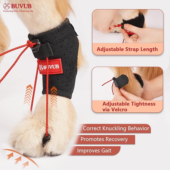 Dog Canine Knuckling Brace Front Paw Rear Leg Dog Foot Brace Wrap for Toe Dragging Cause by Sciatic Nerve Insufficiency, Myelopathy, Herniated Disc (Medium,Pair Pack)