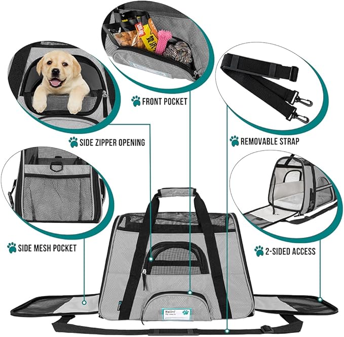 PetAmi Airline Approved Pet Carrier for Cat, Soft Sided Dog Carrier for Small Dogs, Cat Travel Supplies Accessories for Indoor Cats, Ventilated Pet Carrying Bag Medium Large Kitten Puppy, Small Gray