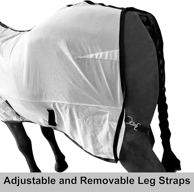 Horse Fly Sheet Equine Summer Sheets, Comfy Mesh Bug and Mosquito Protection Standard Neck - White 75"