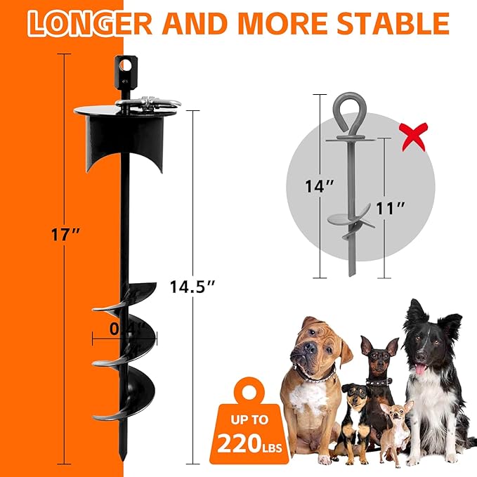 Snagle Paw Dog Tie Out Stake with Lock-Cap Prevents Pulling Out - Heavy Duty 360°Swivel Dog Stake for Outside,Yard, Beach & Camping - Rust Proof Ground Anchor for Dog Cable,Leash,Tether,up to 220 lbs