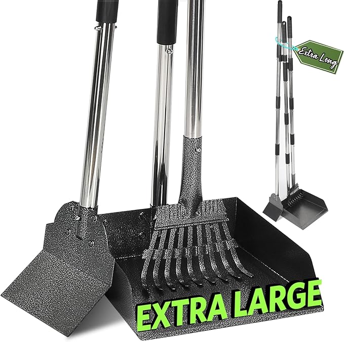 T2Y Pooper Scooper, Extra Long Handle Dog Pooper Scooper, Adjustable Stainless Steel Rake & Spade & Extra Large Tray, Durable Poop Scoopers for Yard, Lawn, Snowfield, Suitable for Multi-Dog Family