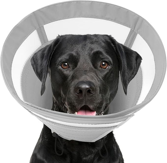 SAWMONG Soft Dog Cone for Large Dogs, Adjustable Pet Recovery Collar to Stop Licking, Comfy Elizabeth E-Collar for Dogs After Surgery Alternative (L,Grey)
