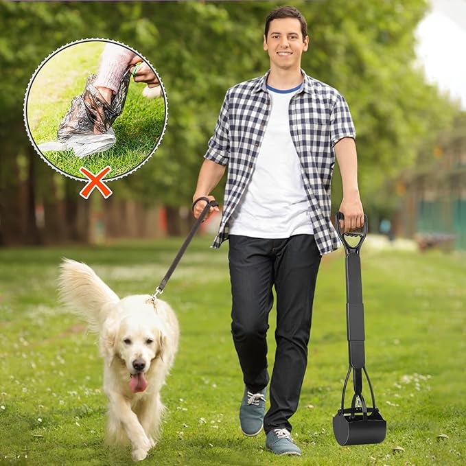 UPSKY 32'' Pooper Scooper for Large Small Dogs, Long Handle Dog Poop Scooper with Waste Bags, Portable Dog Poop Pick Up Tool, Folding Poop Scoop for Yard, Grass, Dirt, Gravel Black