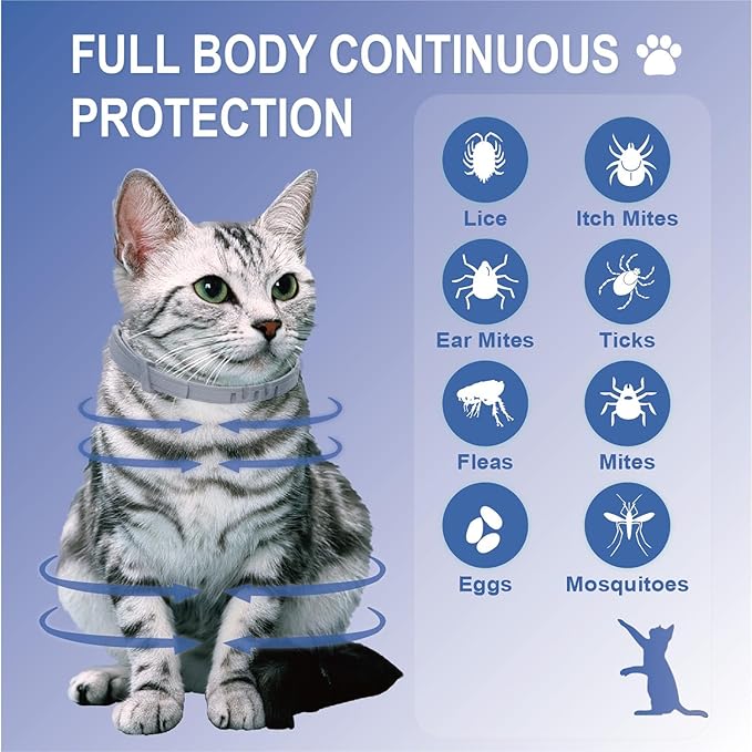 Flea Collar for Cats, Flea and Tick Collars for Kittens, Flea & Tick Treatment Prevention, Natural Essential Oil, 2 Pack, 16 Months Protection, One Size Fits All, Waterproof