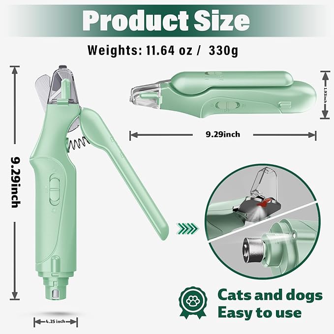 2 in 1 Dog Nail Clippers & Cat Nail Clippers Trimmers for Large Medium Small Dogs Cats Claw Trimmer Quick Sensor and Safety Guard USB Rechargeable with 2 LED Lights Dogs Nail Trimmer