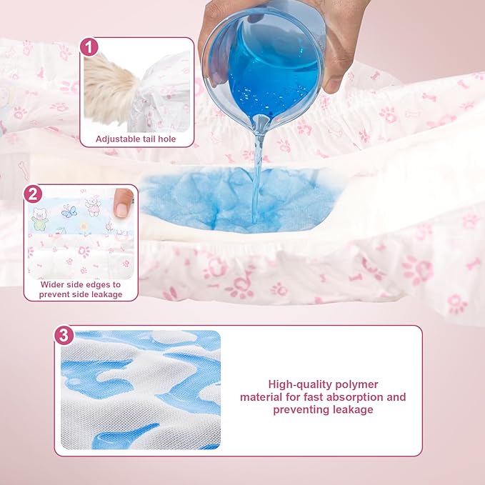 Disposable Dog Diapers Female 90 Count Doggie Diapers for Female Dogs (Waist 10-16.5 in S) Super Absorbent Small Doggie Diapers for Heat Excitable Urination or Incontinence - Pink