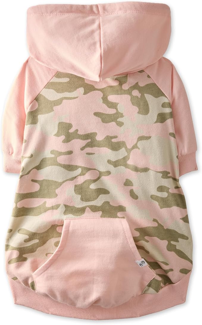 Rocky – The Orginal Lightweight Hooded TEE 100% Organic Cotton Dog Hoodie Pet Coat Sweater for Small, Medium, Large Dogs, Pink Half Camo, Small