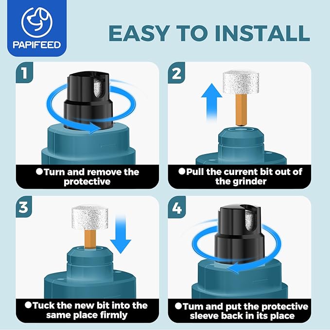 PAPIPAFFEED Dog Nail Grinder Upgraded with 2 LED Lights, 3-Speed Rechargeable & Quiet - Upgraded Electric Pet Nail Trimmer for Small Medium Large Dogs & Cats, Painless Paws Grooming Tool - Blue