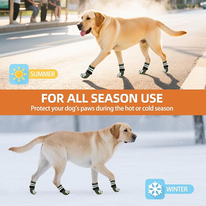 PUPTECK Non-slip Dog Socks to Prevent Licking Paws, Double Sides Dog Boots & Paw Protectors Booties Traction on Hardwood Floors Hot Pavement with Grippers, for Small Medium Large Senior Dogs, Green XL