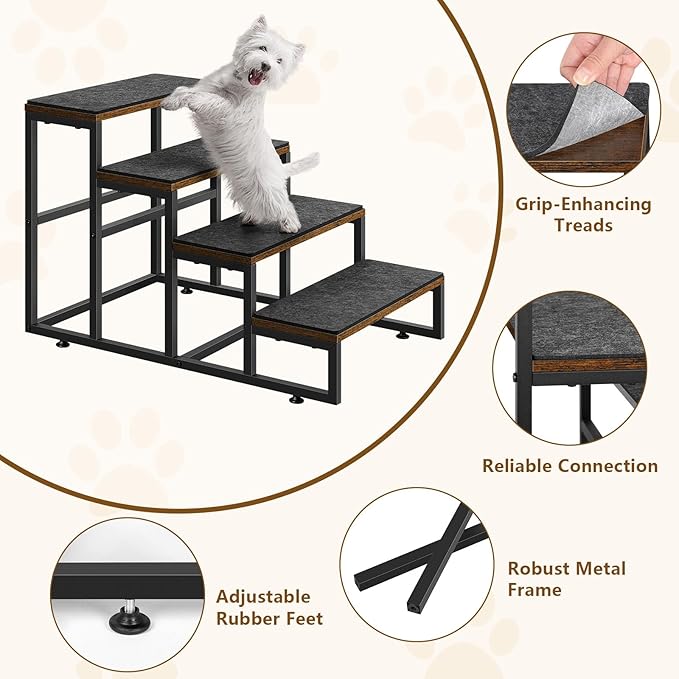 Dog Stairs for High Beds 4 Steps Dog Stairs for Small Medium Dogs Pet Stairs/Steps for Puppy, Cats, and Dogs, Easy to Walk on Dog Step for Beds and Cars
