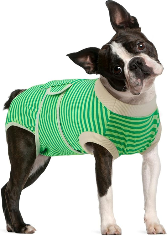 FUAMEY Dog Recovery Suit Male,Dogs Surgery Neuter Suits Puppy Spay Shirts for Female Protect Dog's Skin Anti Licking Abdominal Wounds Doggie Onesie Pet Bodysuit Alternative to Cone Green Stripes M