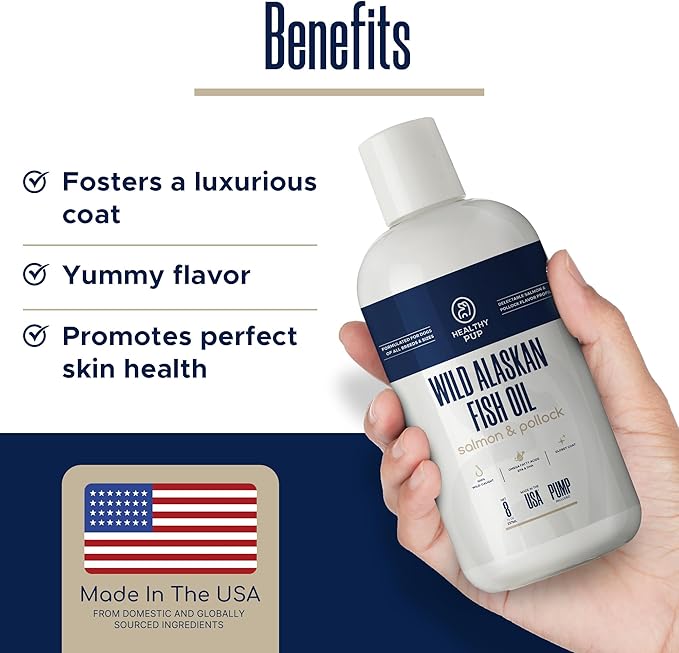 Wild Alaskan Salmon Oil for Dogs with Pollock - 8 oz of Pollock and Salmon Oil, Omega 3, EPA, and DHA - Dogs Skin and Coat Supplement - Made in USA
