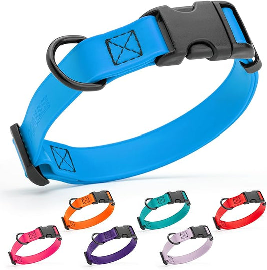 Dogline Biothane Waterproof Dog Collar with Quick Release Buckle Strong Coated Nylon Webbing with Odor- Proof for Easy Care Easy to Clean Fits Small Medium or Large Dogs, Dogline Blue 1" W 15-23" L