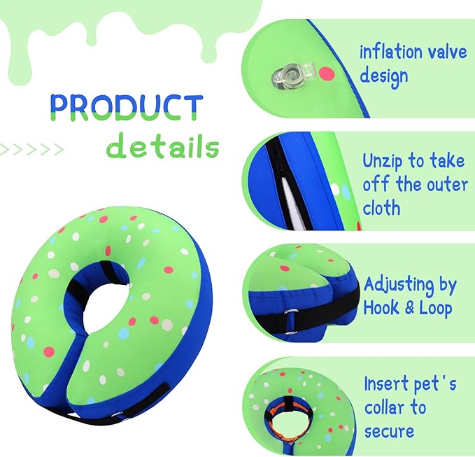 Supet Inflatable Dog Cone Collar for Large Medium Small Dogs, Soft Cone Collar for Dogs Cats, ECollar Doggie Neck Donut Dog Cone Alternative After Surgery