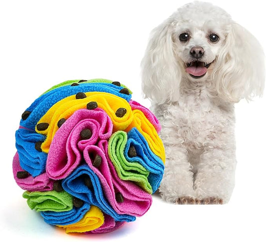 Pet Snuffle Ball, Puzzle Sniffing Interactive Dog Ball for Blind Dogs Training Stress Relief Dog Enrichment Toys Treat Machine Washable (15cm, New Rainbow Color)