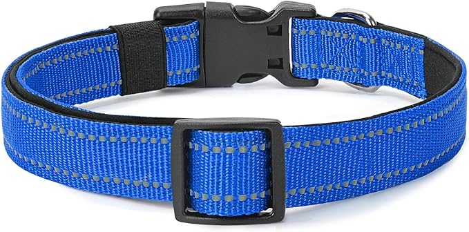 Reflective Dog Collar Padded with Soft Neoprene Breathable Quick Release Basic Dog Collars for Medium Dogs Blue Boy Girl